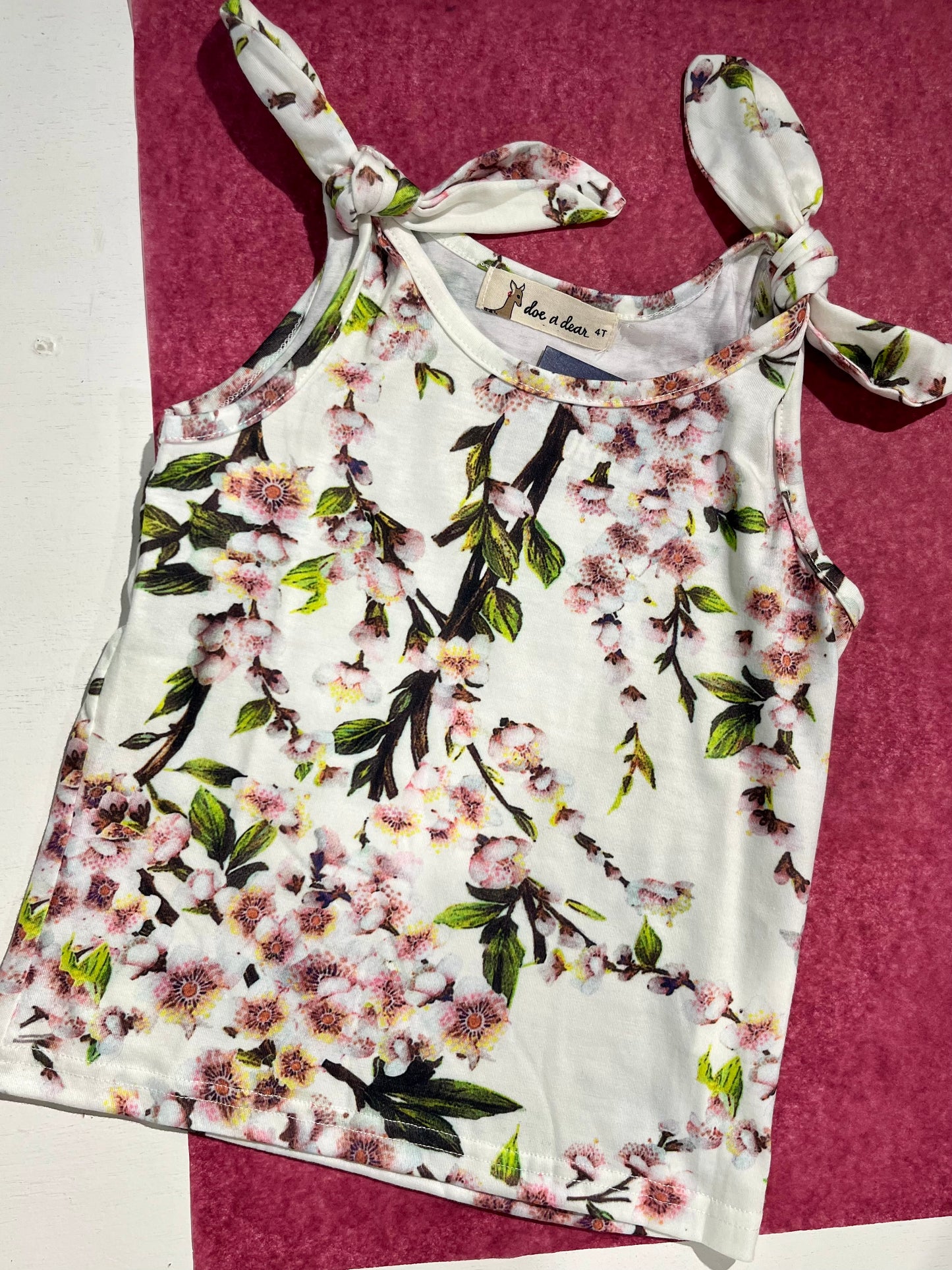 Girls knot shoulder floral tank worn lifestyle view