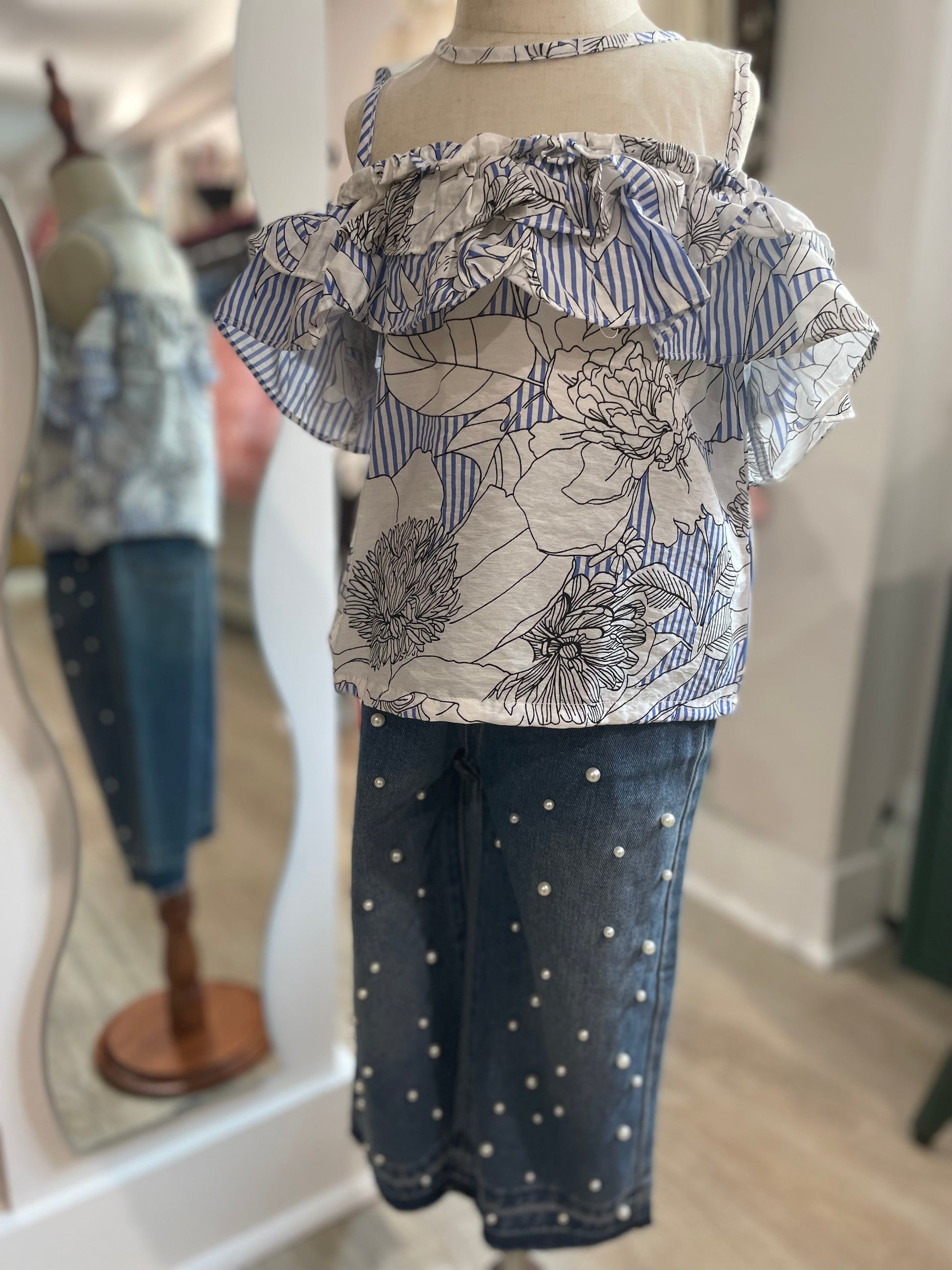 Girls pearl wide jeans worn lifestyle outfit view