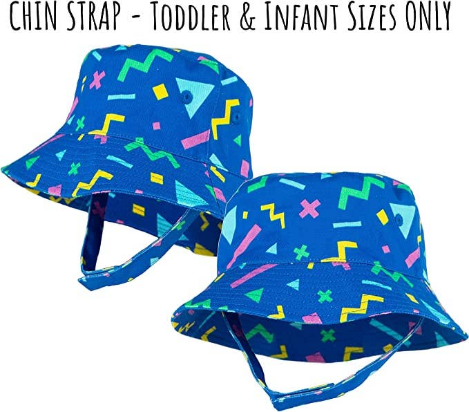 Blue 90s print infant bucket hat side view detail