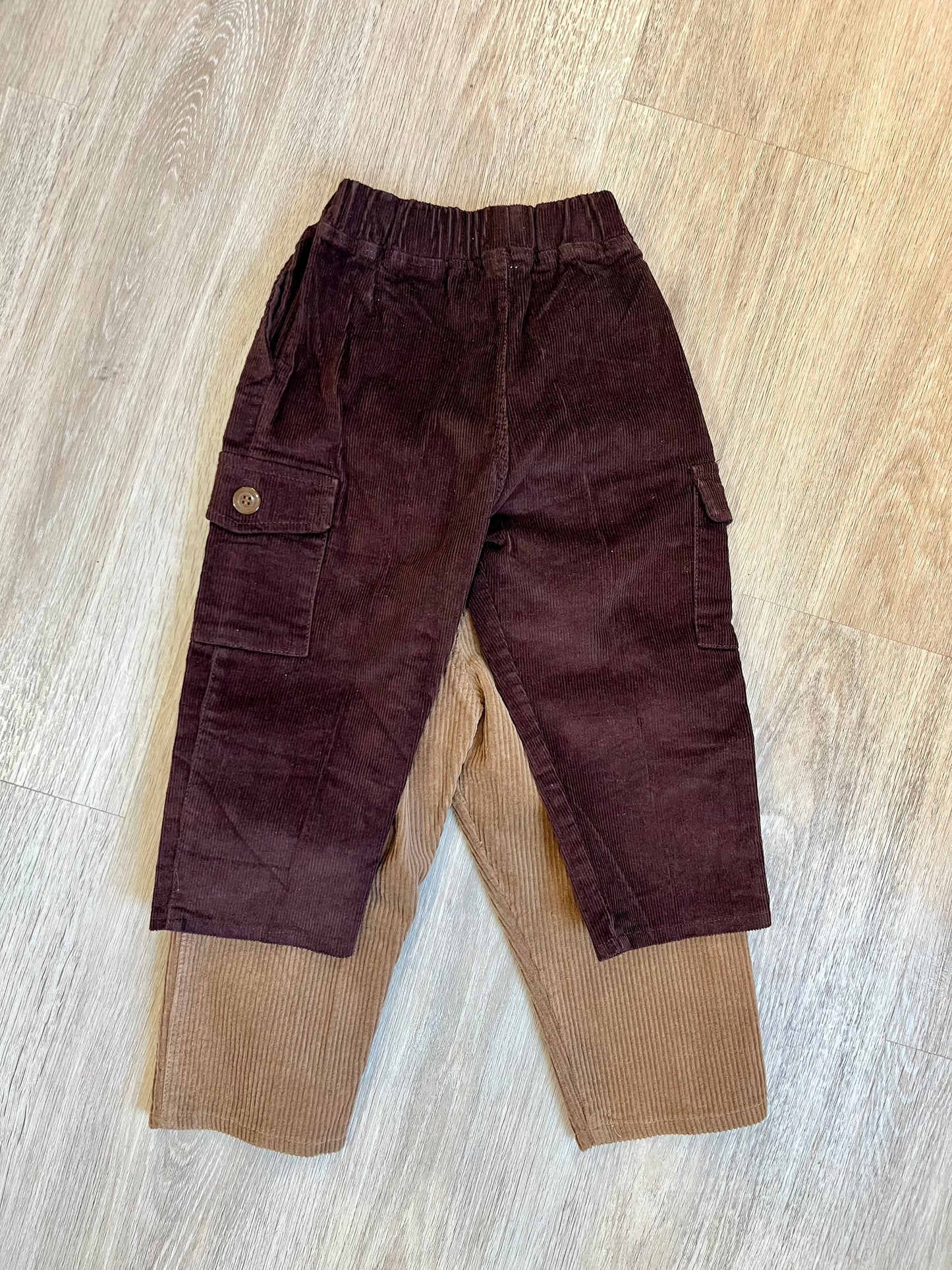 Kids corduroy cargo pants worn lifestyle outfit view