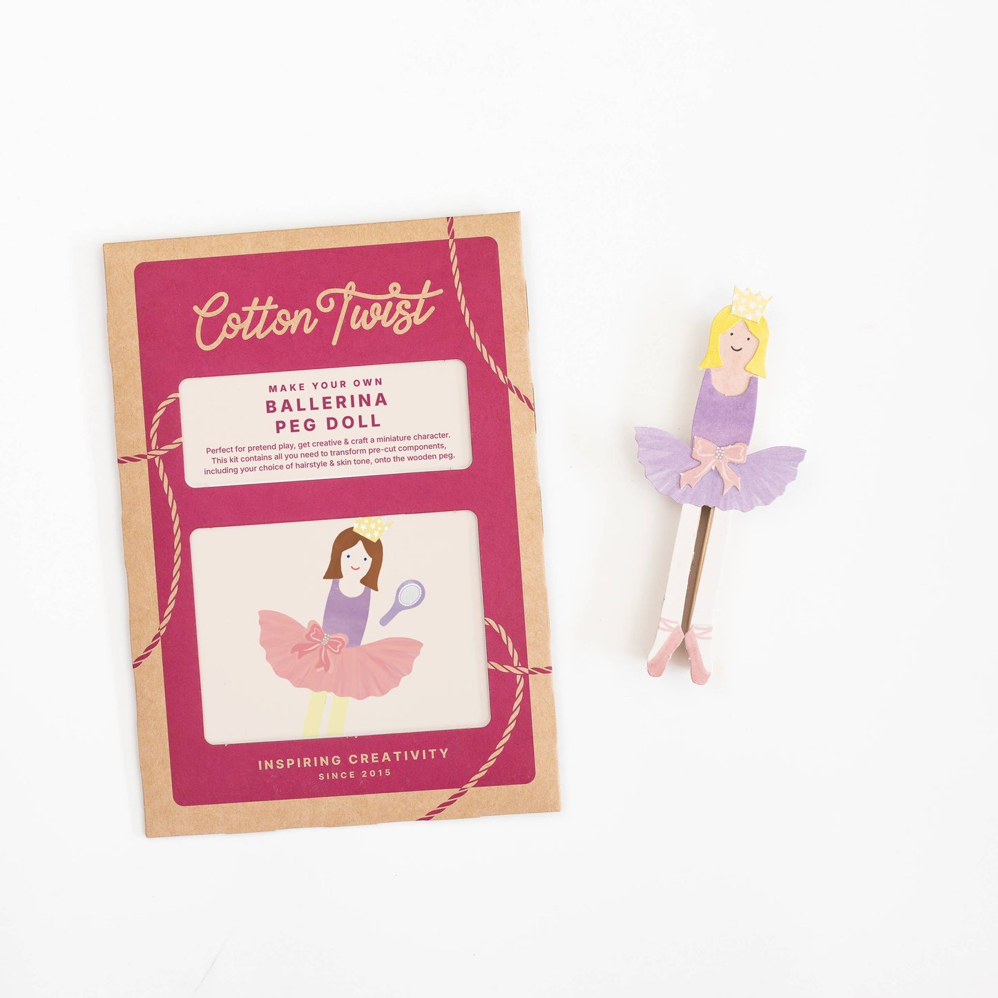 Ballerina peg doll craft kit flat lay product view