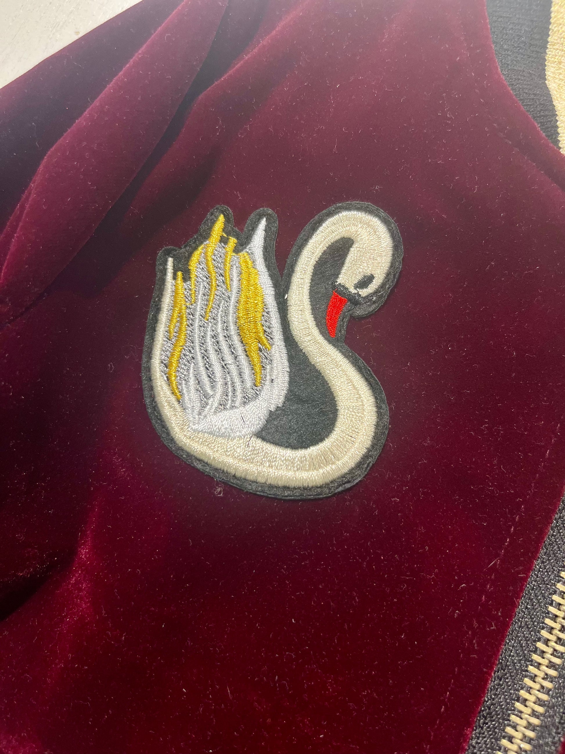 Girls velvet swan jacket back view