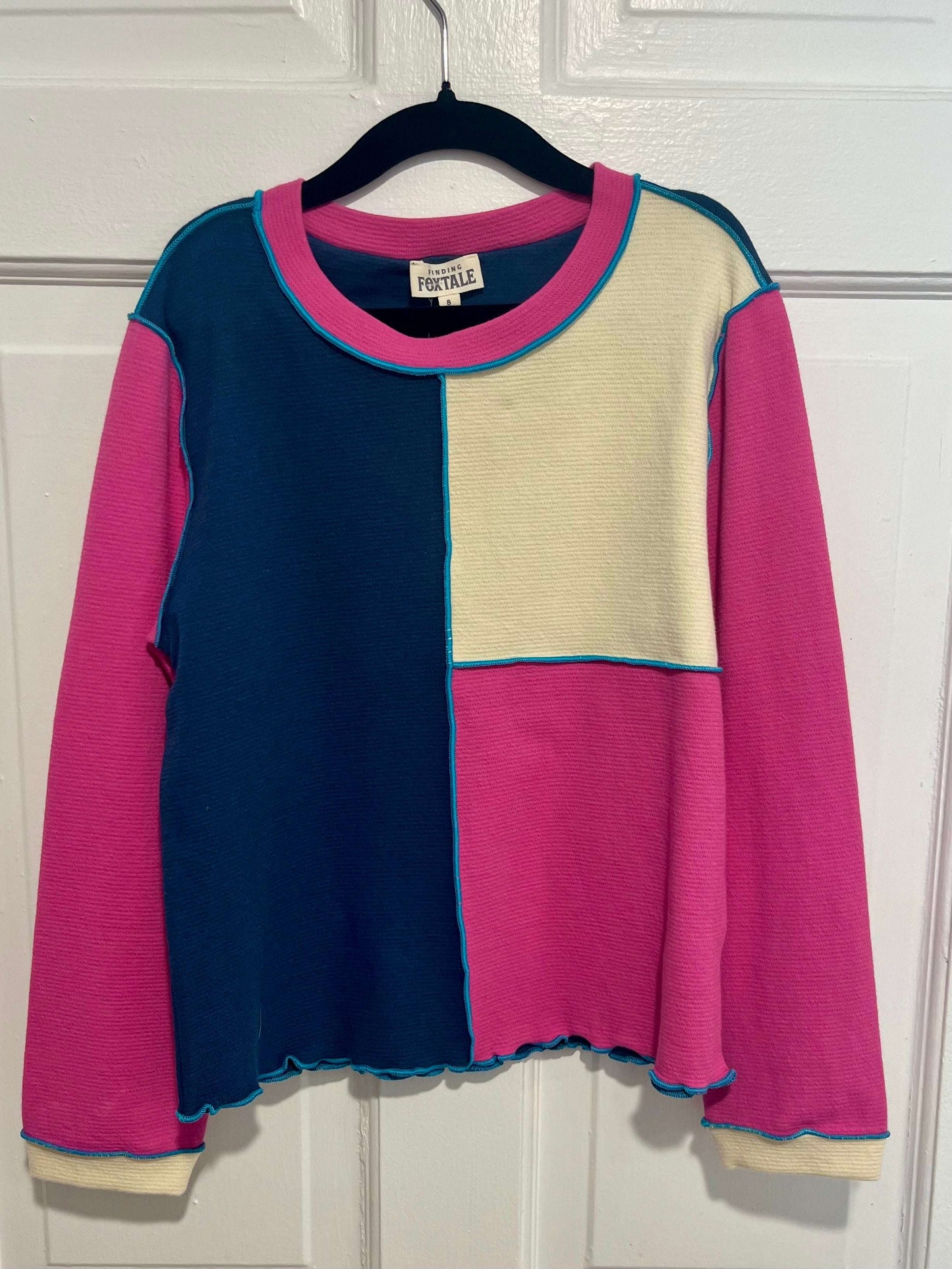 Change of Color long sleeve shirt for kids soft color block boutique front view