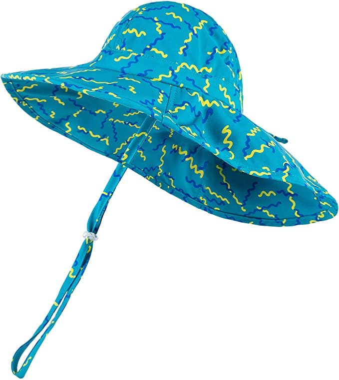 Squiggle sun hat for kids side view detail