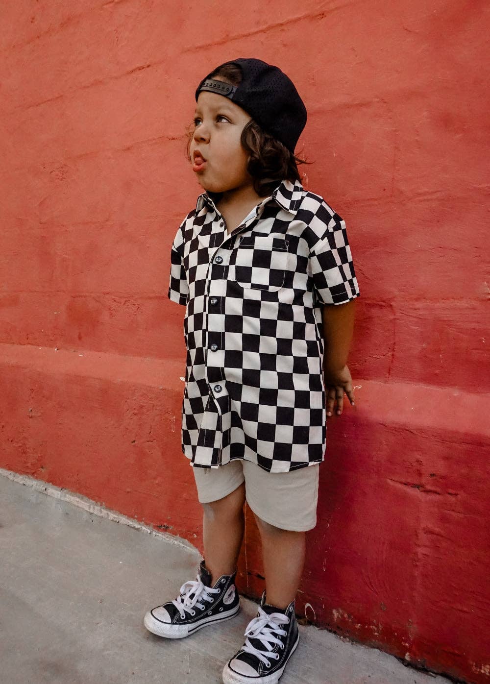 Boys classic checker snap shirt lightweight and stretchy side view