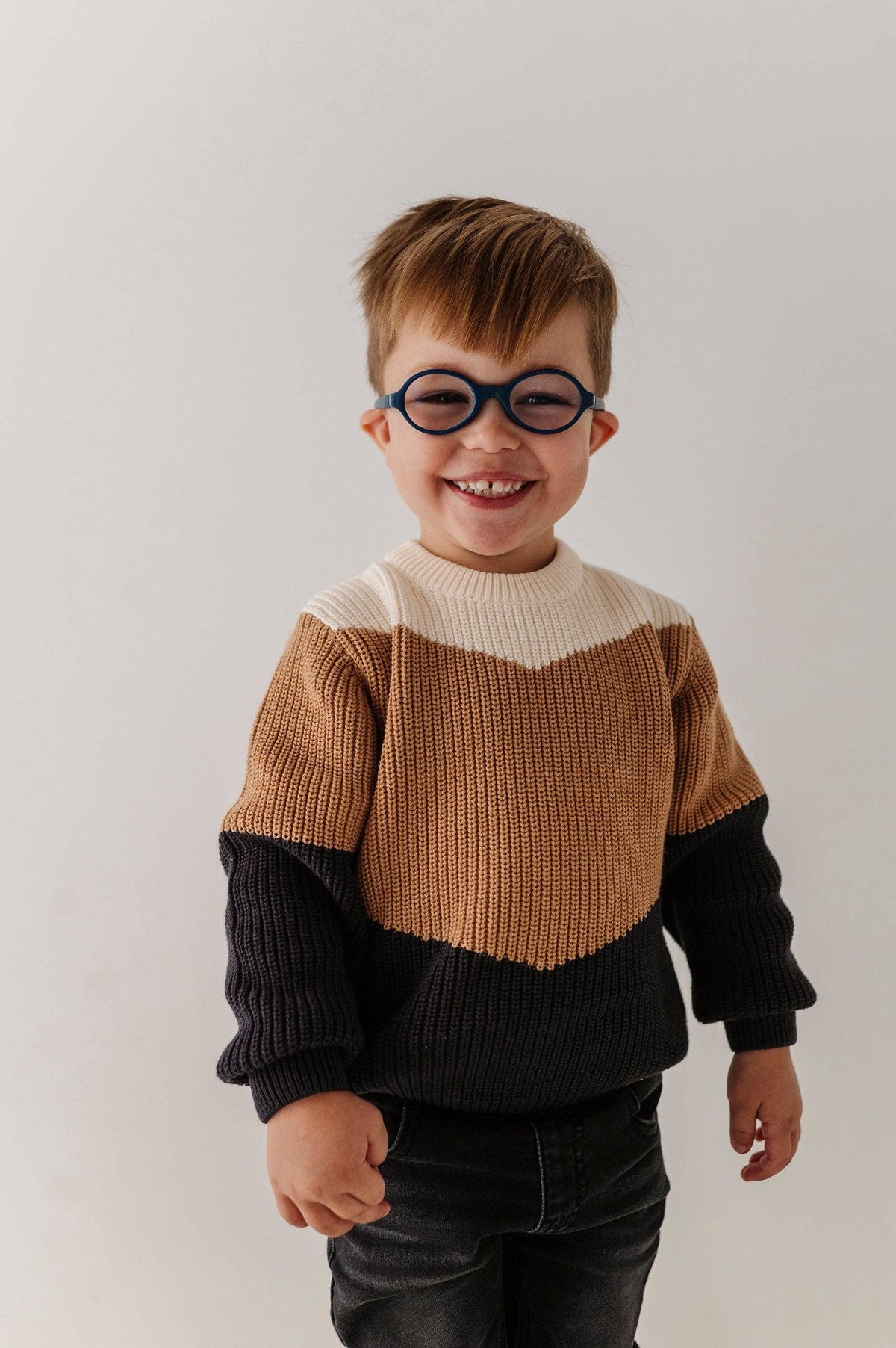 Dark colorblock knit sweater for kids