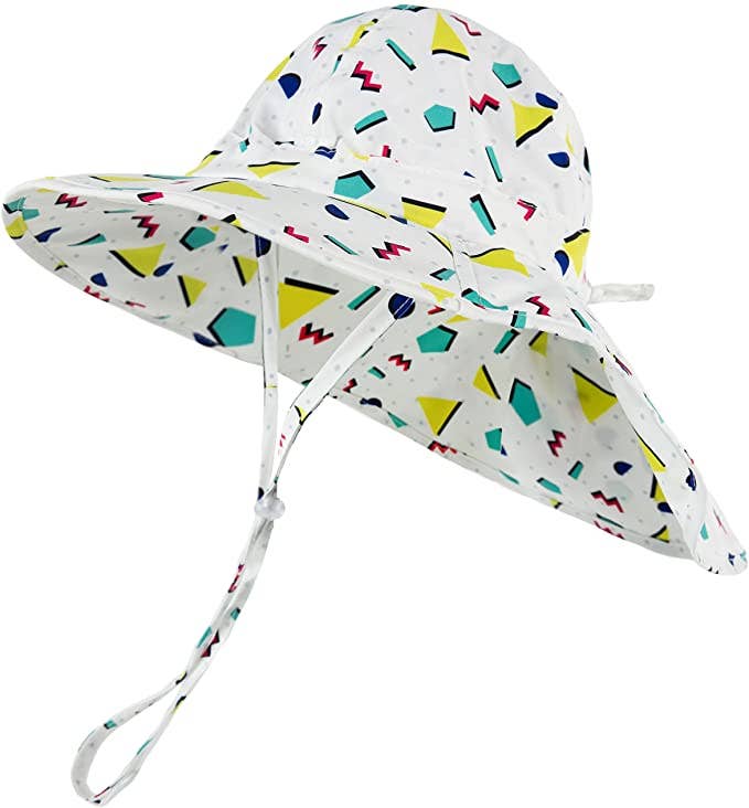 Kids white 90s shapes sun hat worn lifestyle view