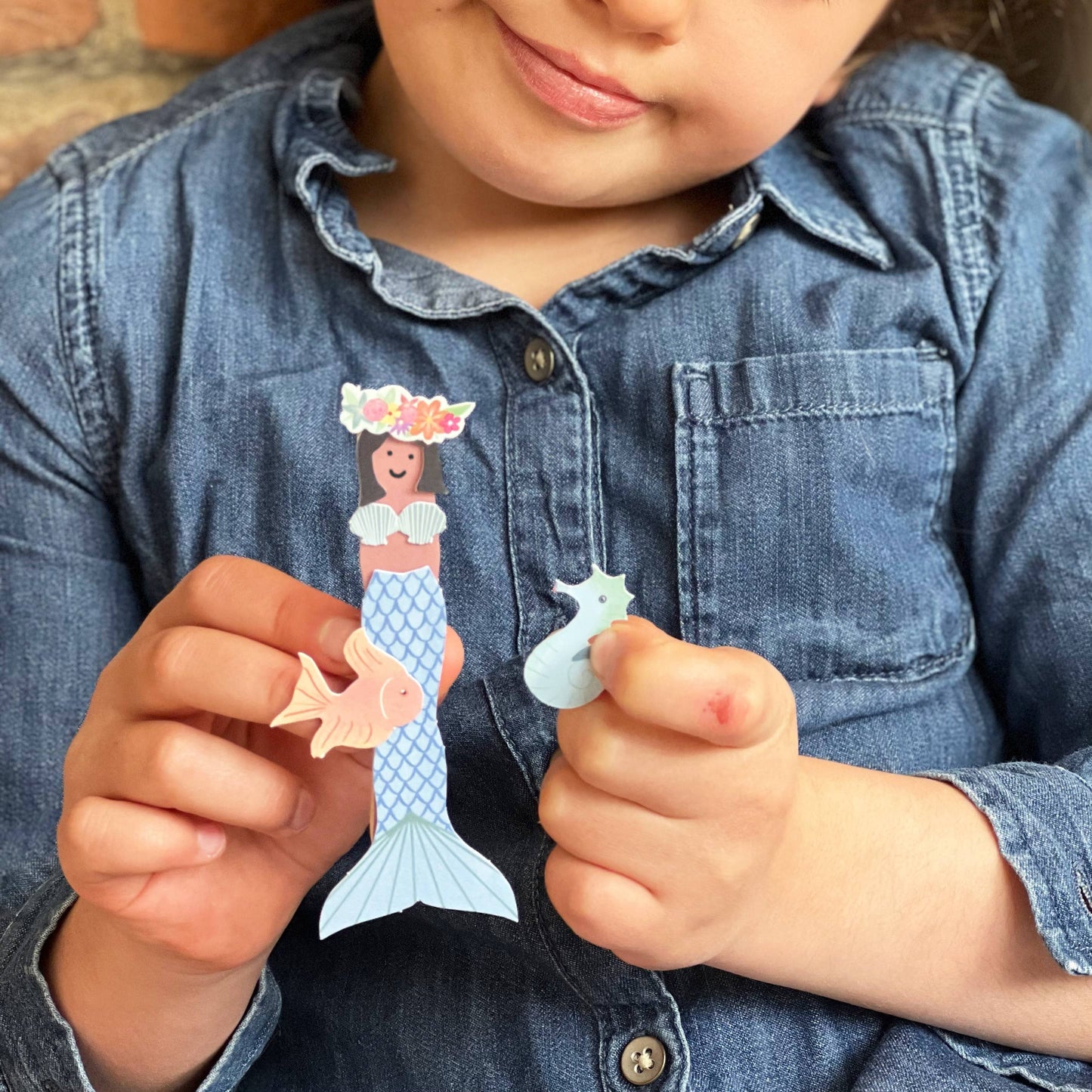 Kids mermaid peg doll kit contents lifestyle view