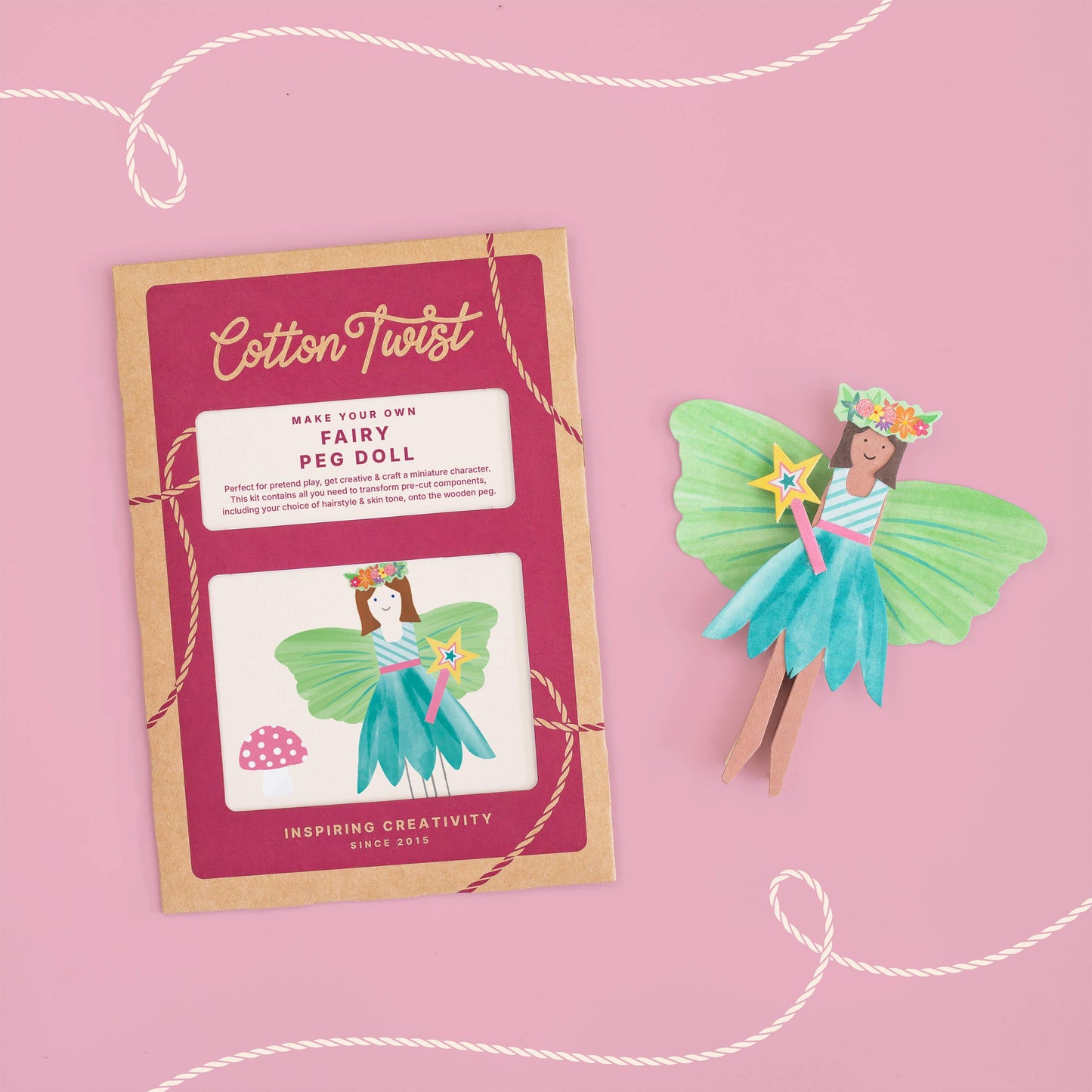 Make your own fairy peg doll craft kit for kids front view