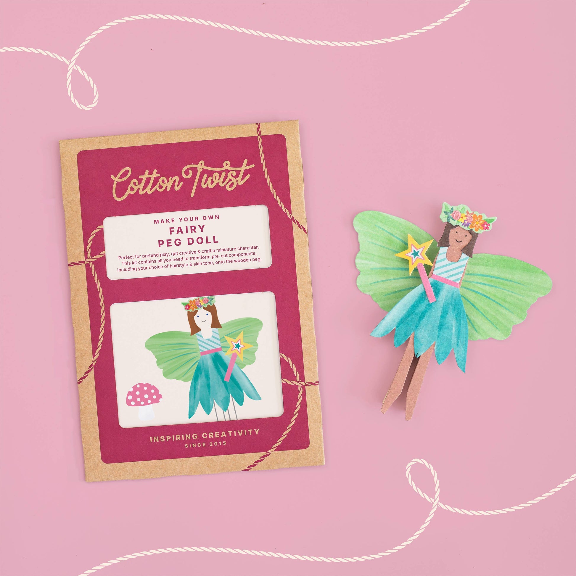 Make your own fairy peg doll craft kit for kids front view