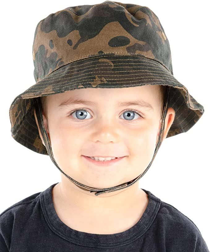 Camo bucket hat for kids ages 1 to 4 soft summer outdoor front view