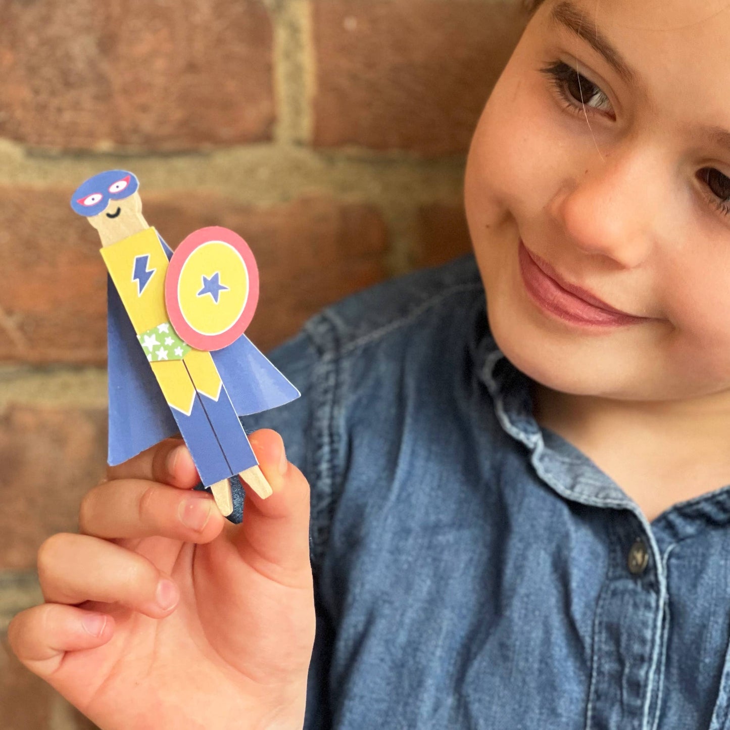 Kids superhero peg doll kit contents lifestyle view