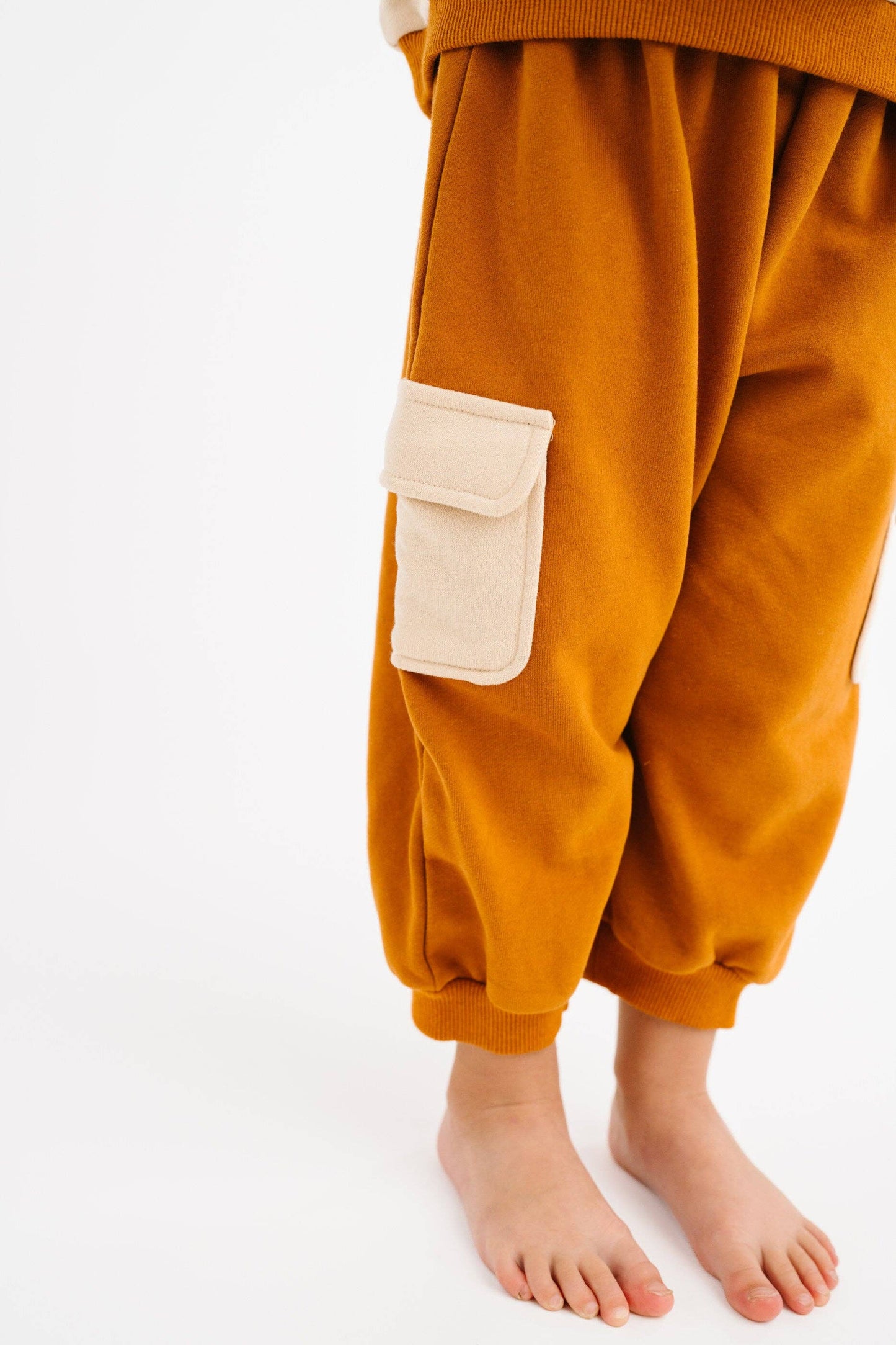 Boys cinnamon retro matching set with snug elastic waistband back view