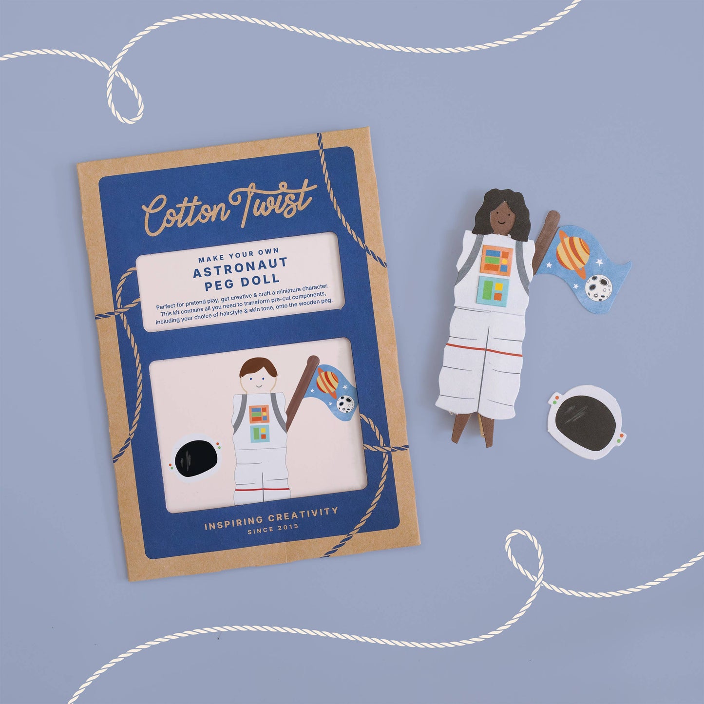 Make your own astronaut peg doll craft kit for kids front view