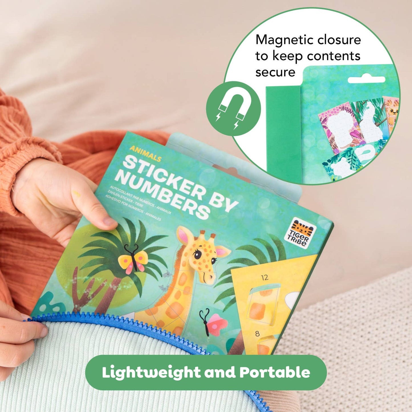 Kids animal sticker by numbers kit packaging view