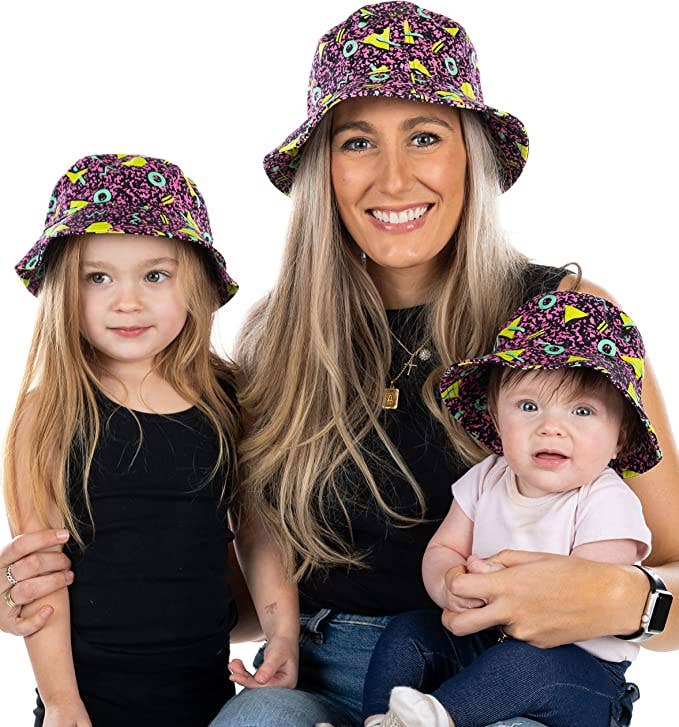 Baby black 90s bucket hat flat lay product view