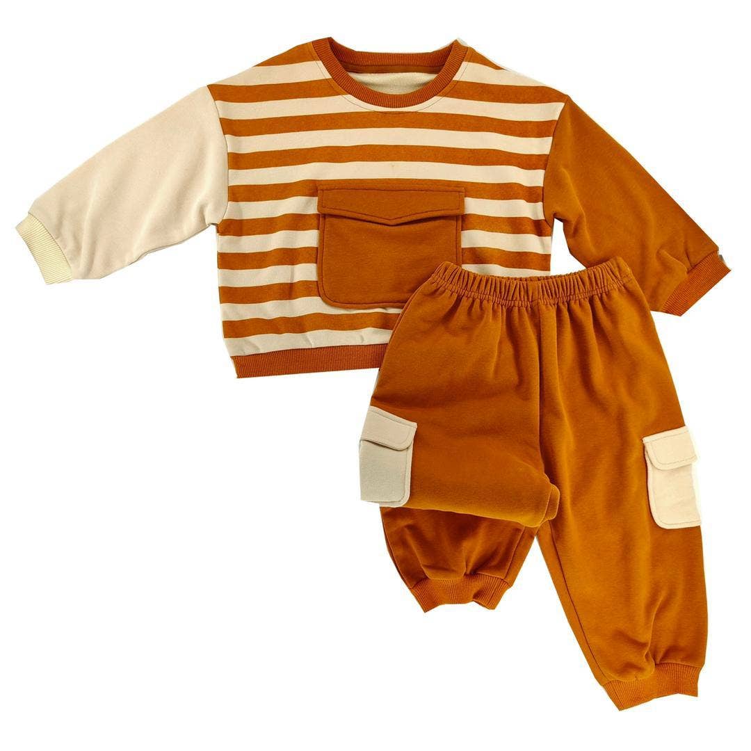 Cinnamon retro set for kids warm earthy matching sweatshirt and pants front view