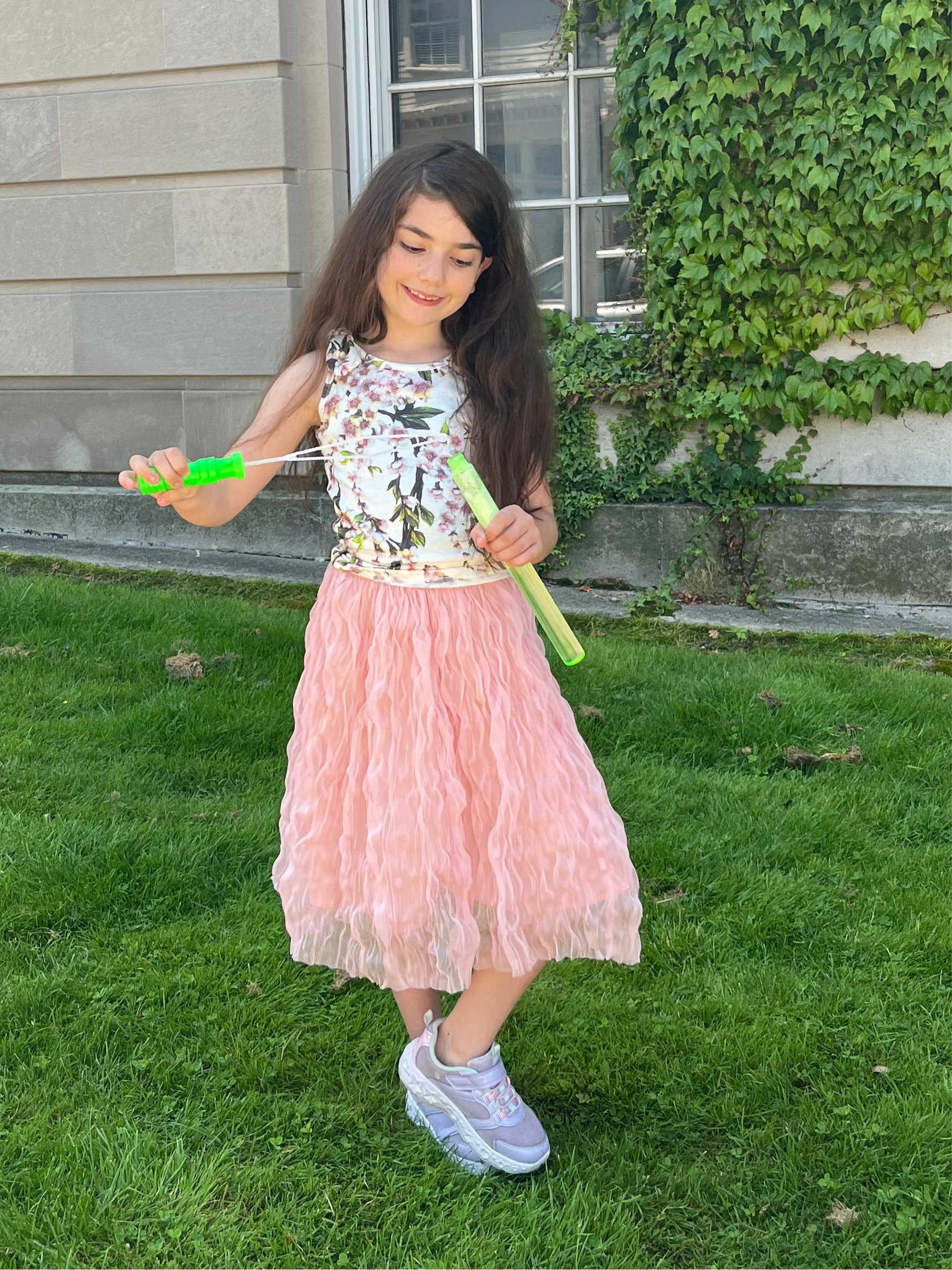 Girls wavy midi skirt worn lifestyle outfit view