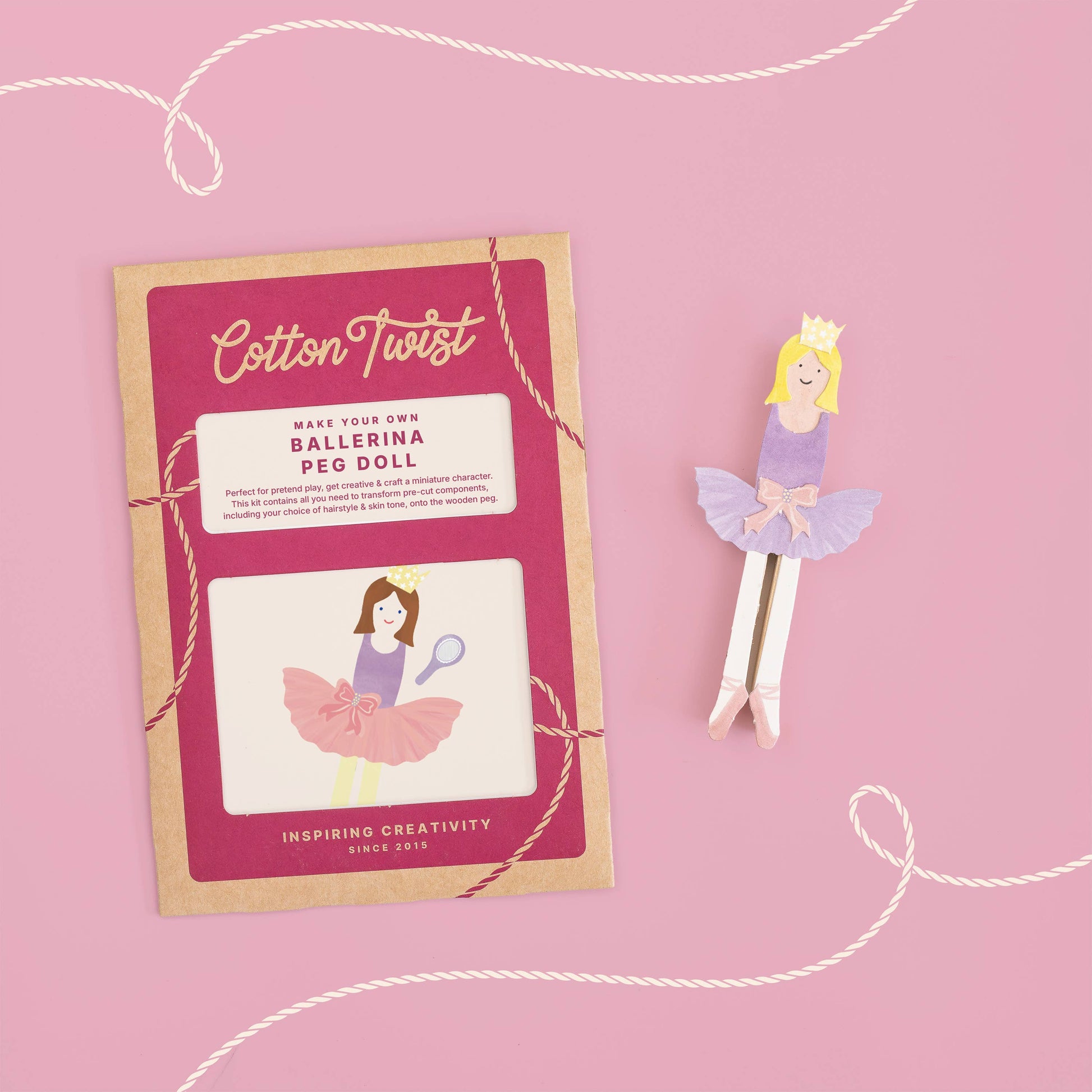 Make your own ballerina peg doll craft kit for kids front view