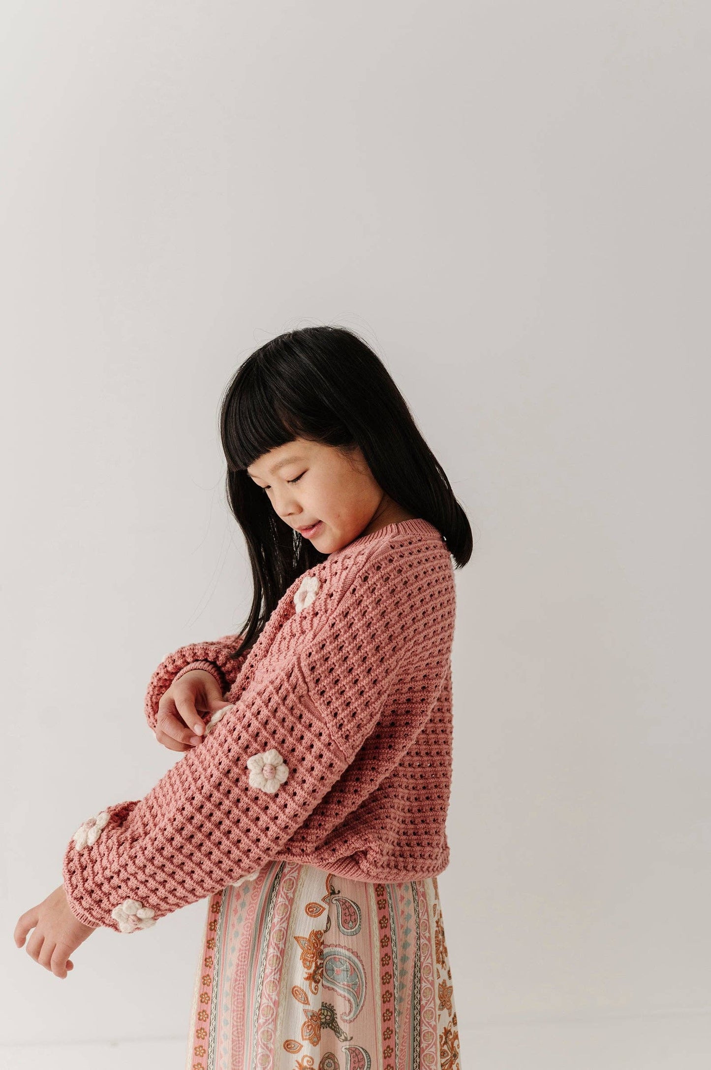 Girly Flower Pop open weave sweater for kids