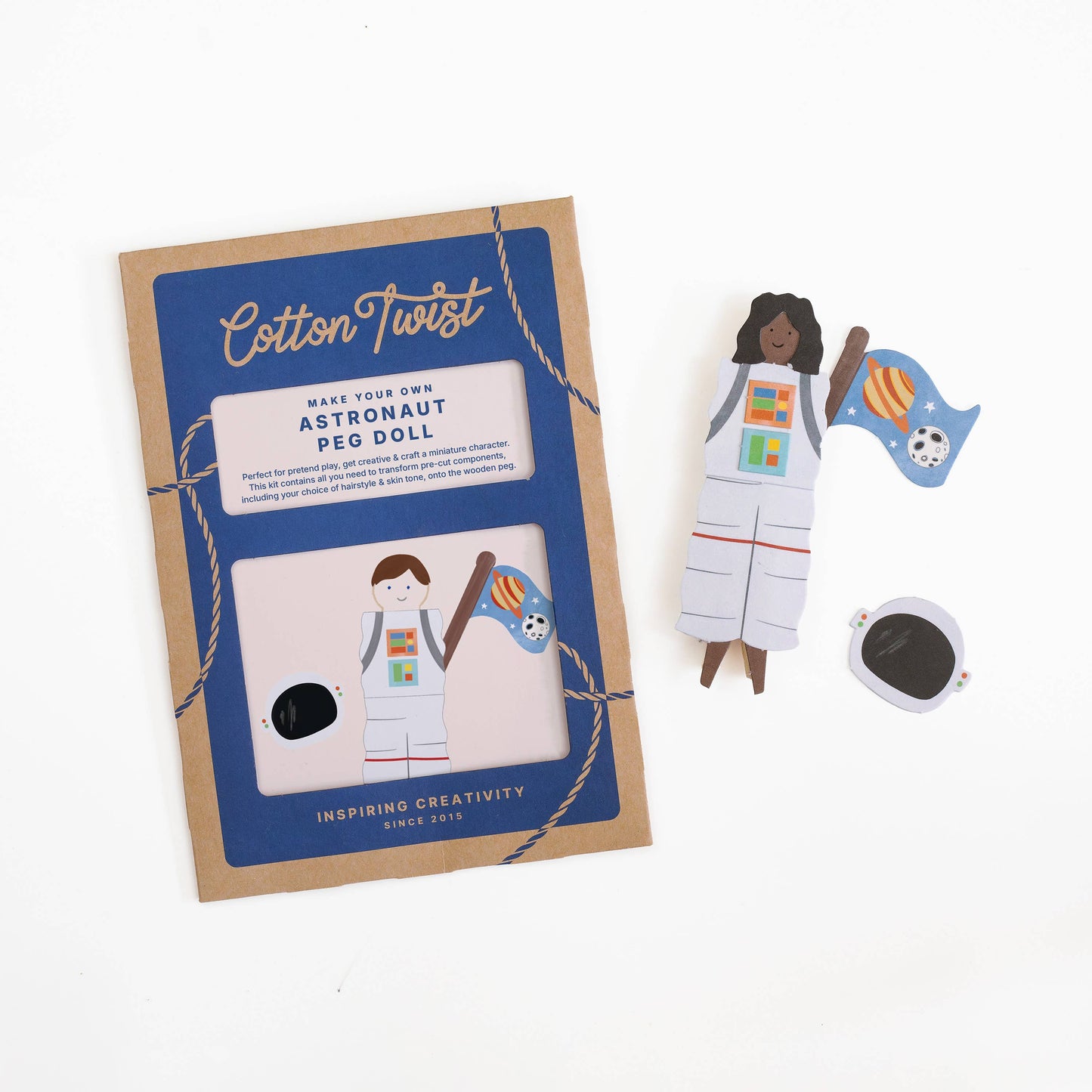 Astronaut peg doll kit flat lay product view