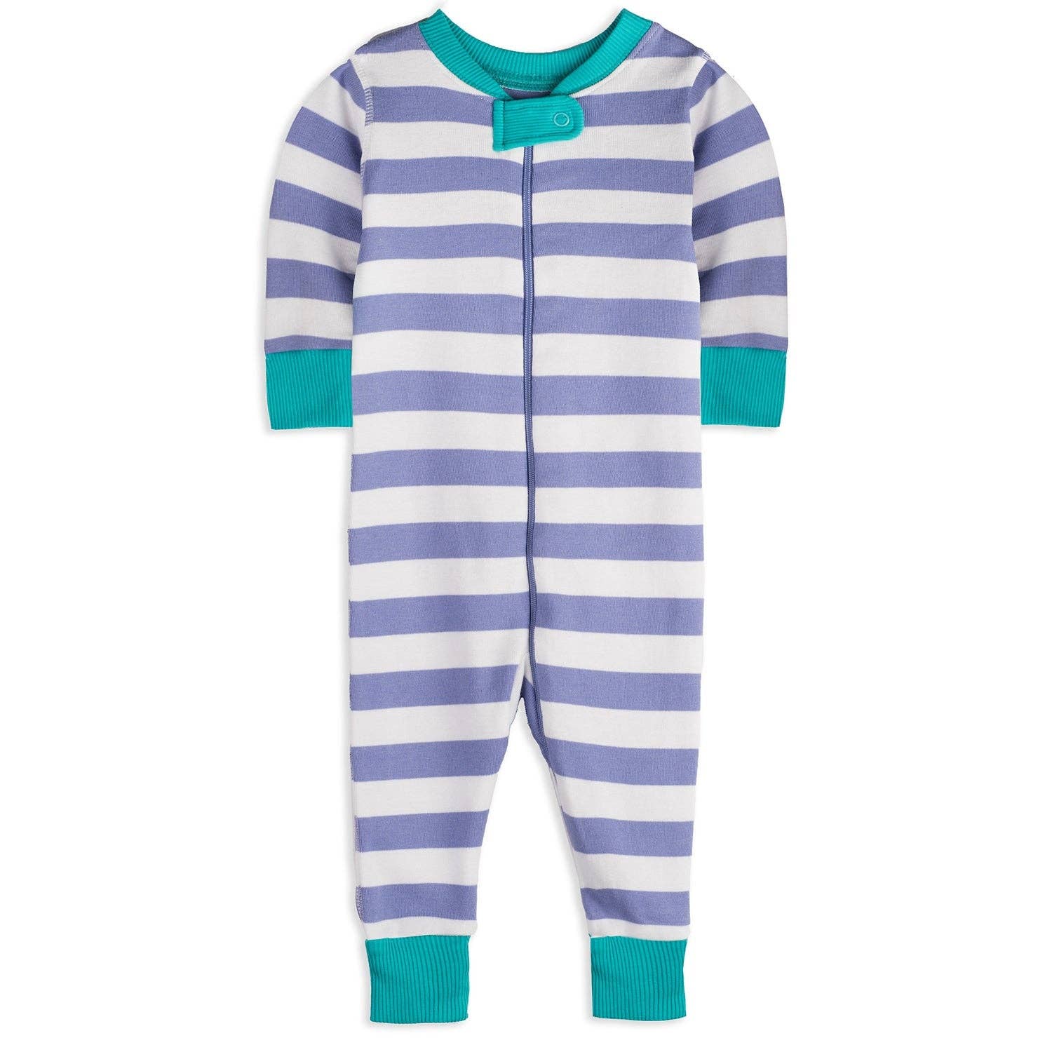 100 percent organic cotton Periwinkle stripe pajamas for kids soft two piece front view