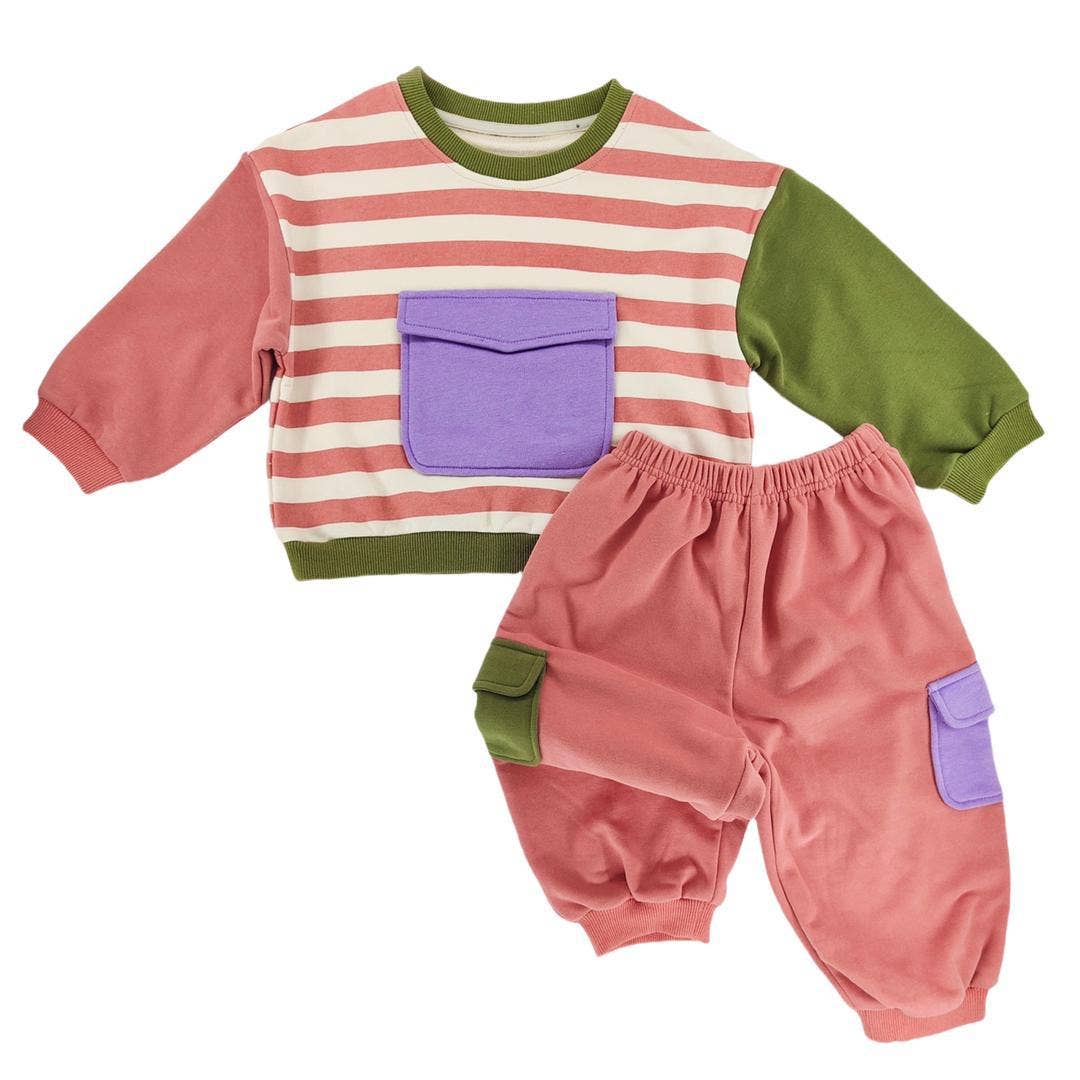 Sweet retro set for kids pastel matching sweatshirt and pants front view