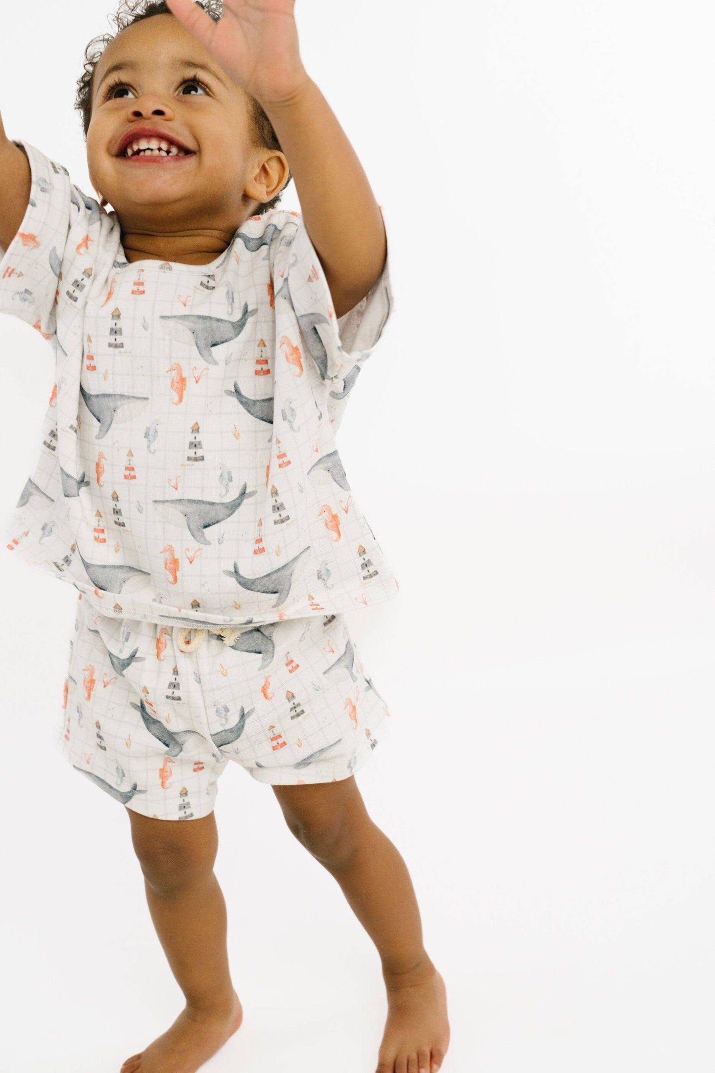 Kids soft breathable ocean explorer set back view with relaxed fit