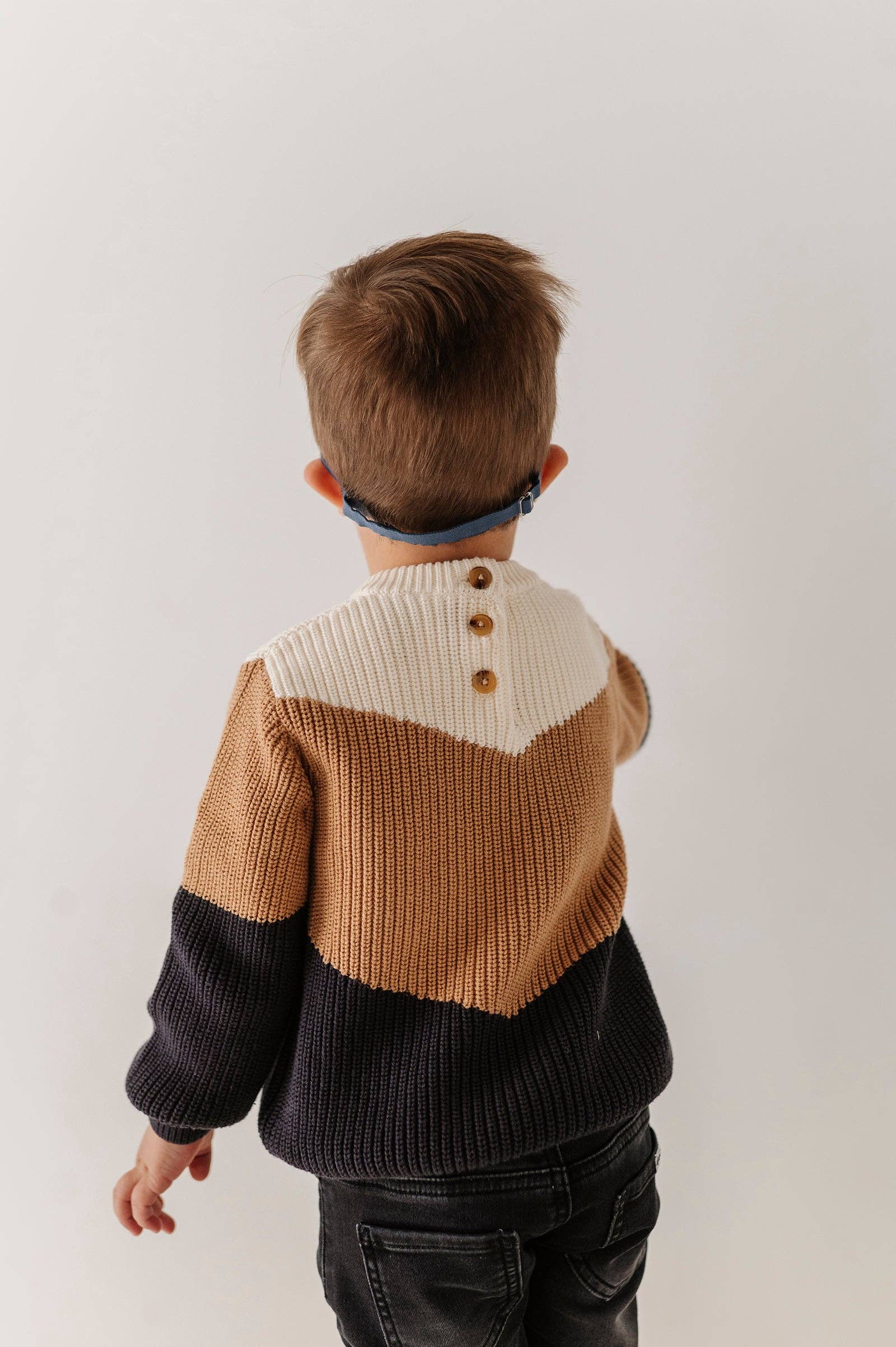 Dark colorblock knit sweater for kids