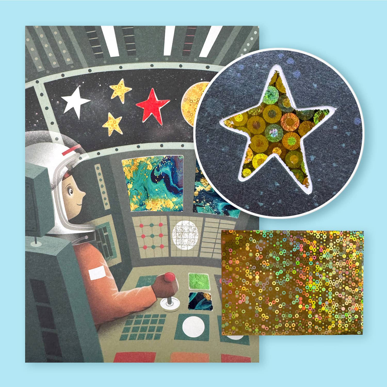 Kids space foil art completed example view