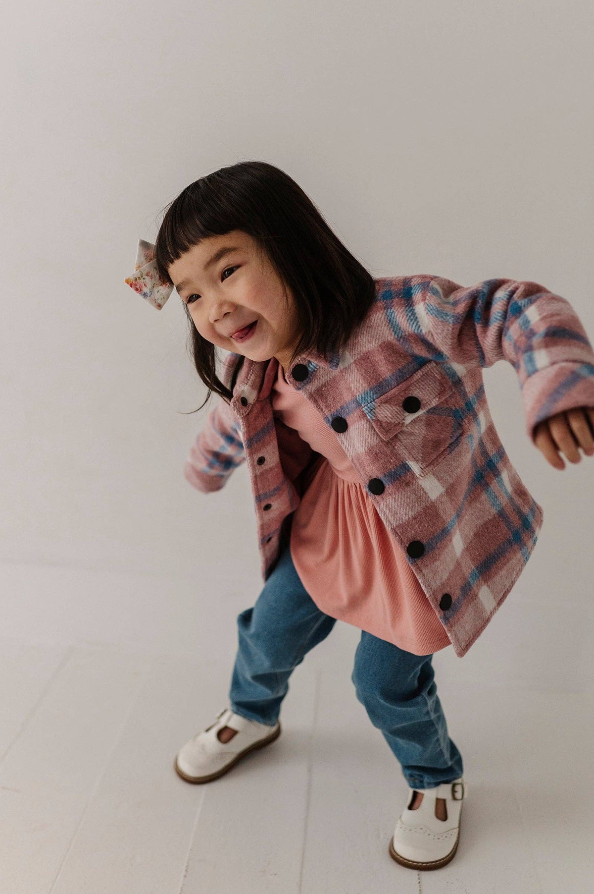 Pink hooded shacket for kids