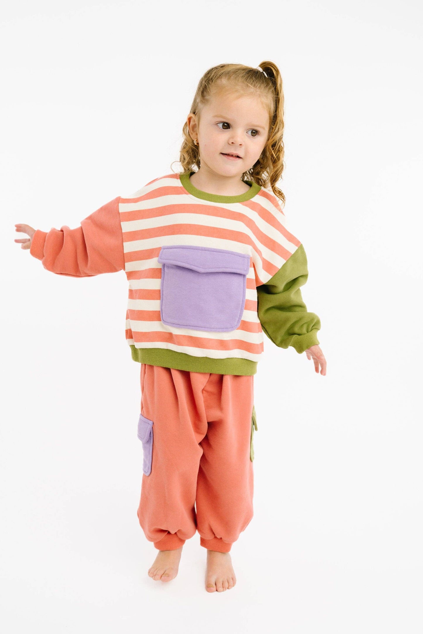 Kids sweet pastel retro sweatsuit in soft 95 percent cotton spandex lifestyle view