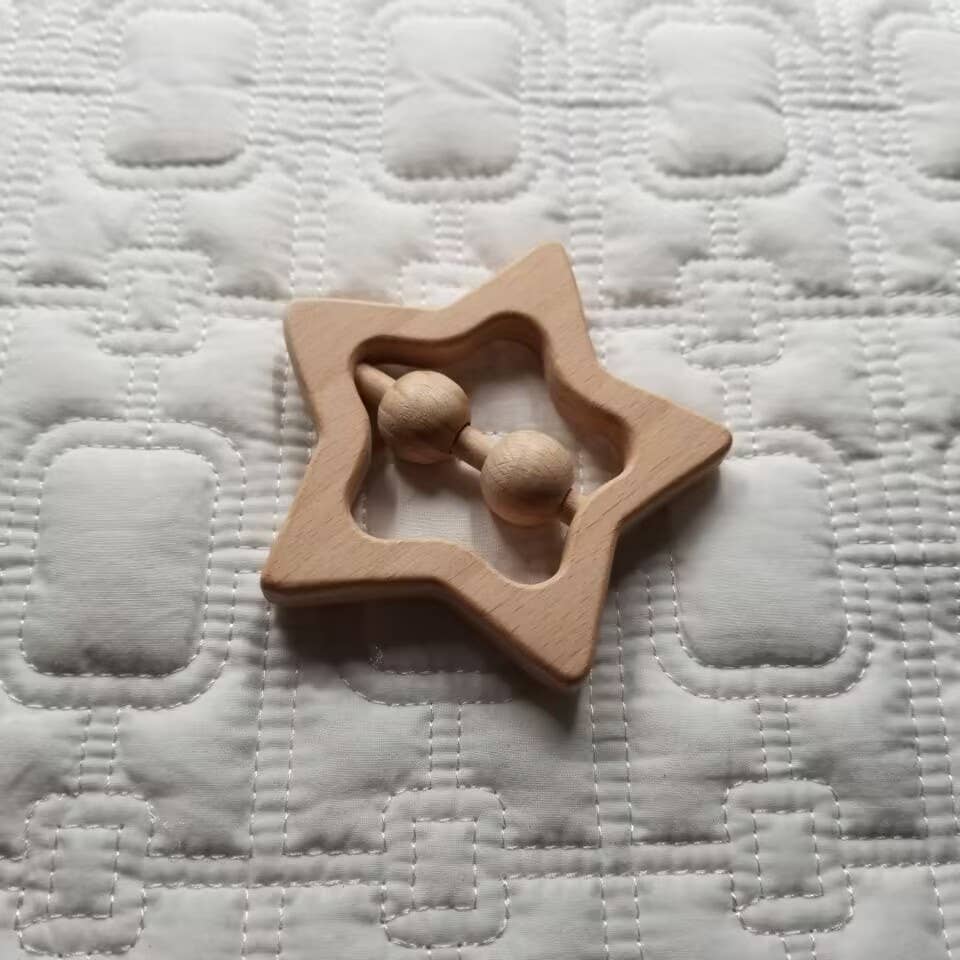 Star Beechwood Teething Rattle
