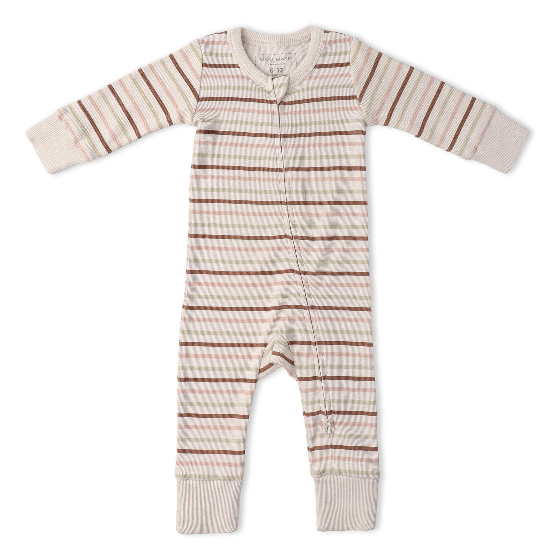 Terra stripes organic cotton 2-way zip romper for babies soft boutique front view
