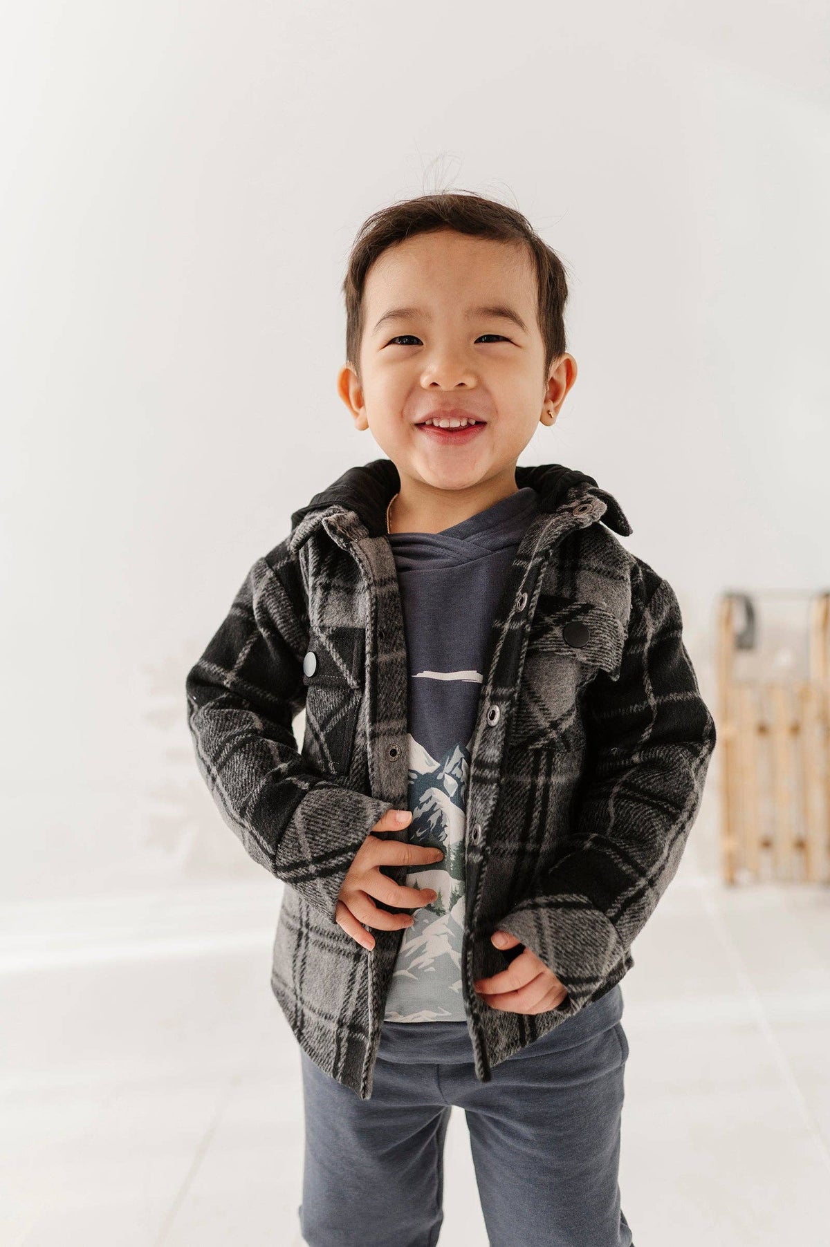 Charcoal hooded shacket for kids