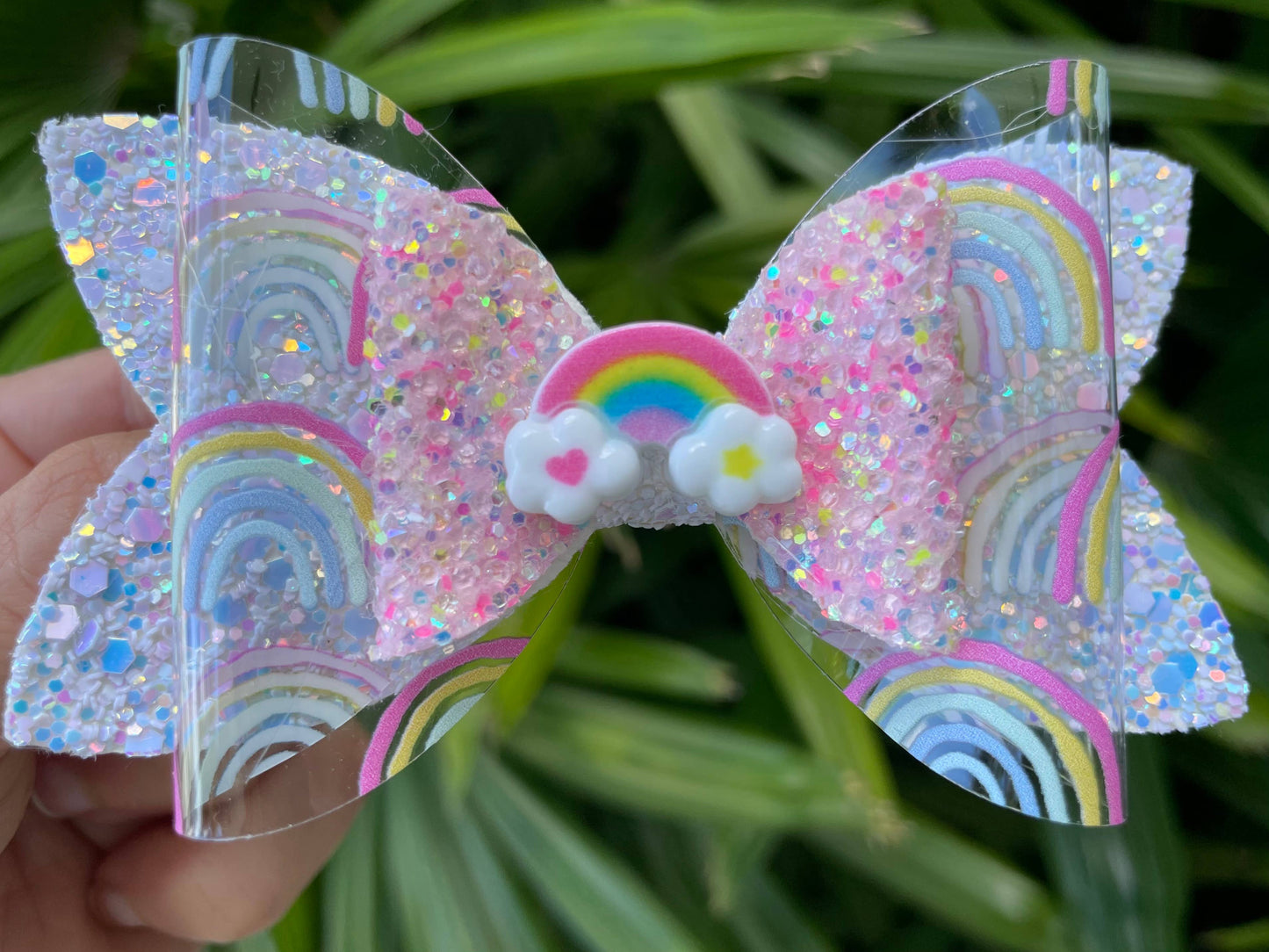 Glitter Pastel Rainbow Hair Bow