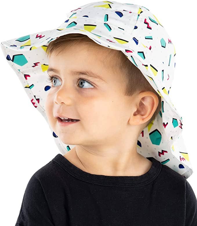 White 90s shapes sun hat for kids ages 1 to 4 soft summer front view