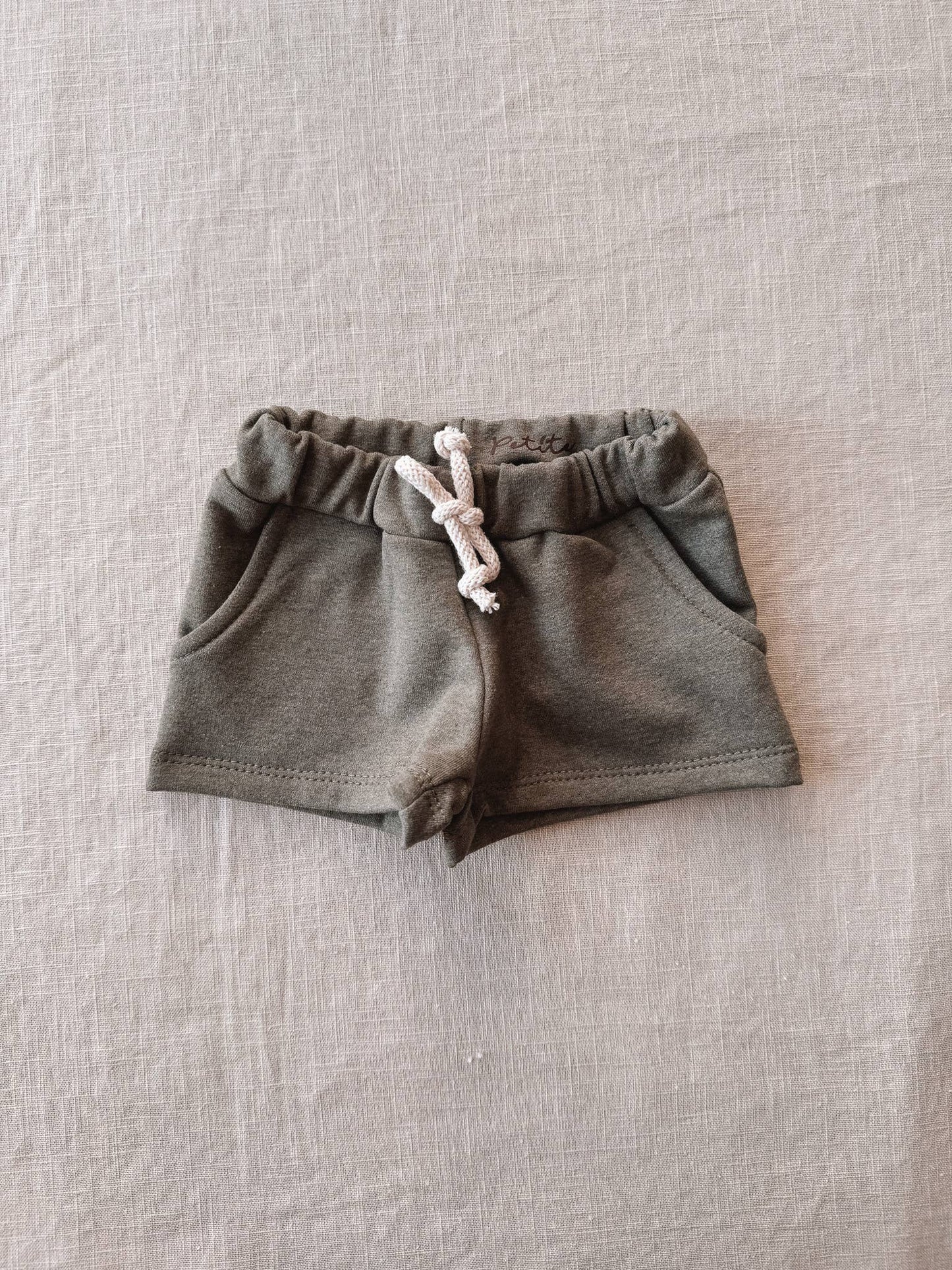 Recycled cotton comfy shorts for kids soft sustainable elastic waist front view