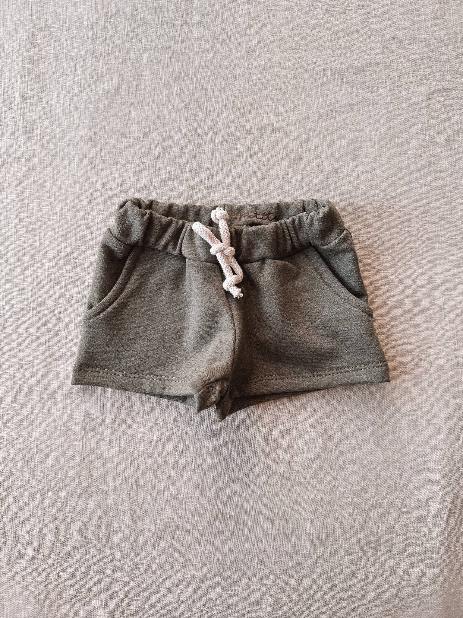 Recycled cotton comfy shorts for kids soft sustainable elastic waist front view