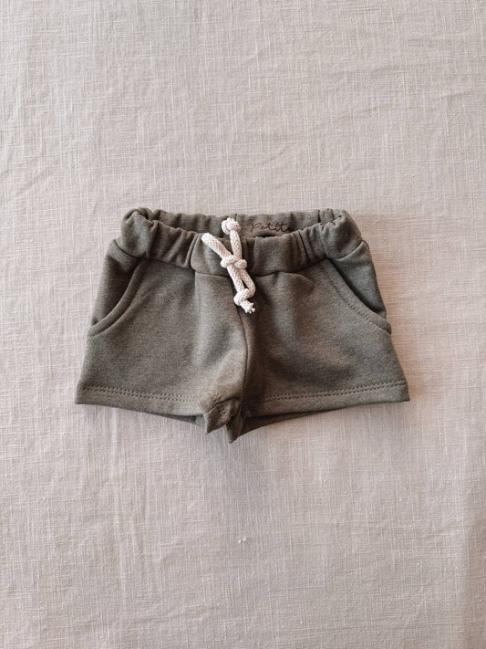 Recycled cotton comfy shorts for kids soft sustainable elastic waist front view