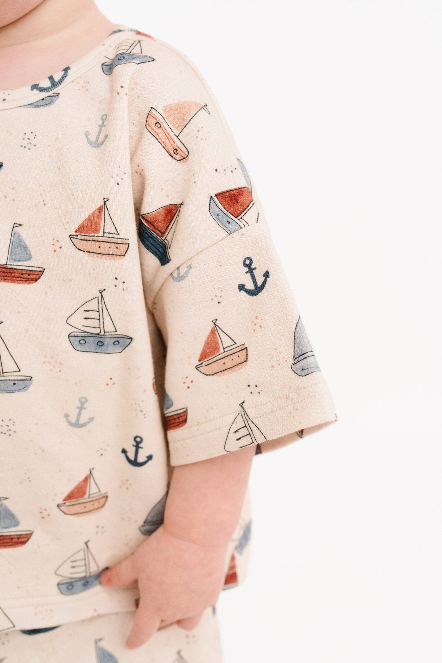 Kids boutique nautical set with elastic waistband shorts close up detail
