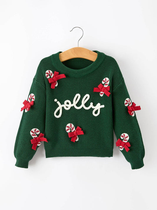 Candy cane bow sweater for girls