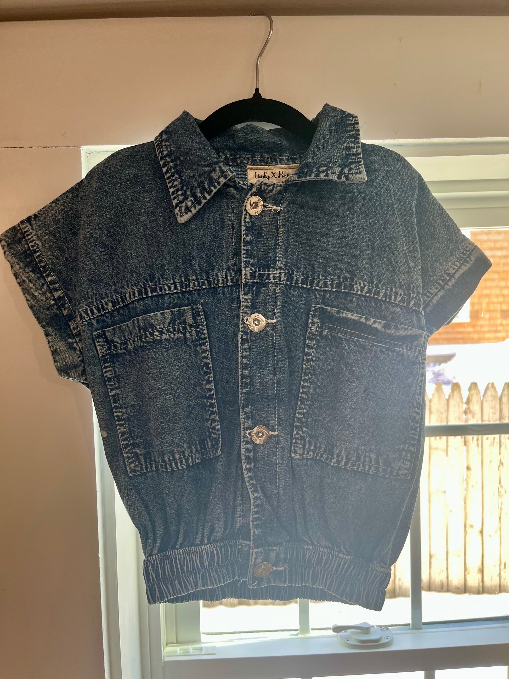 Girls cutie denim top worn lifestyle outfit view