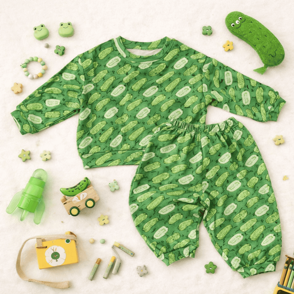 Pickle sweatsuit for kids soft matching set with pickle print front view