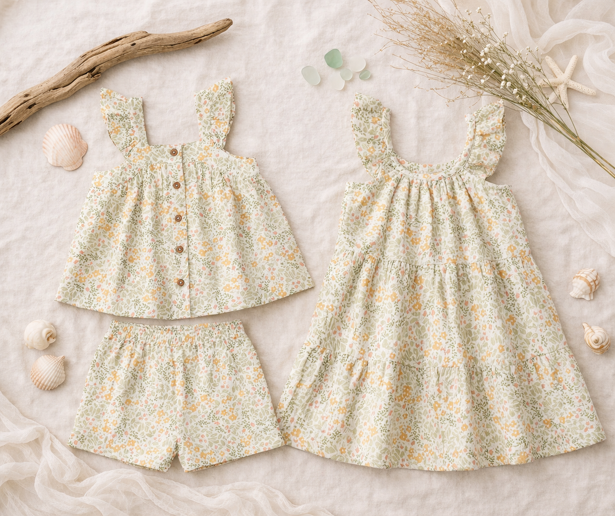 Girls organic ruffle tiered dress worn lifestyle view