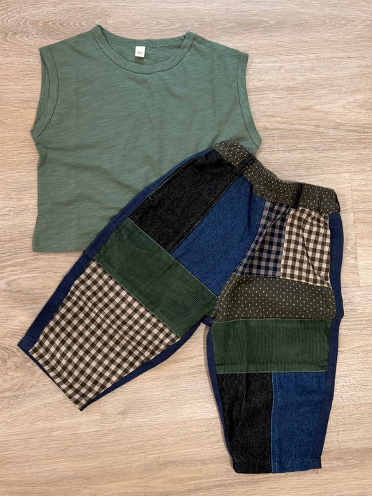 Two piece patchwork pant baby outfit front view