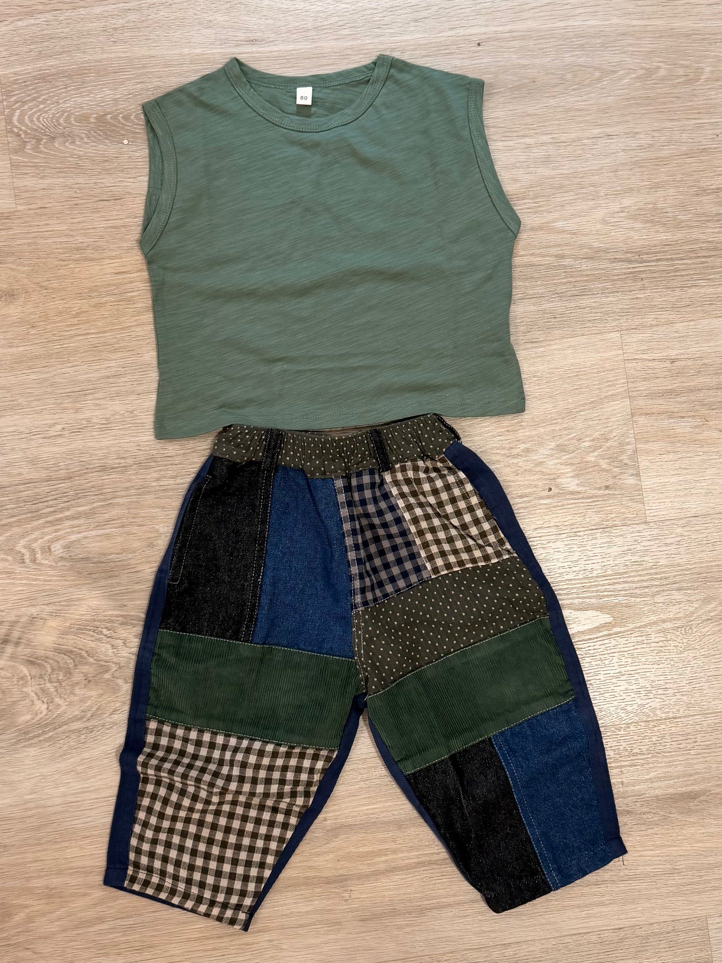 2 Piece Patchwork Pant Outfit