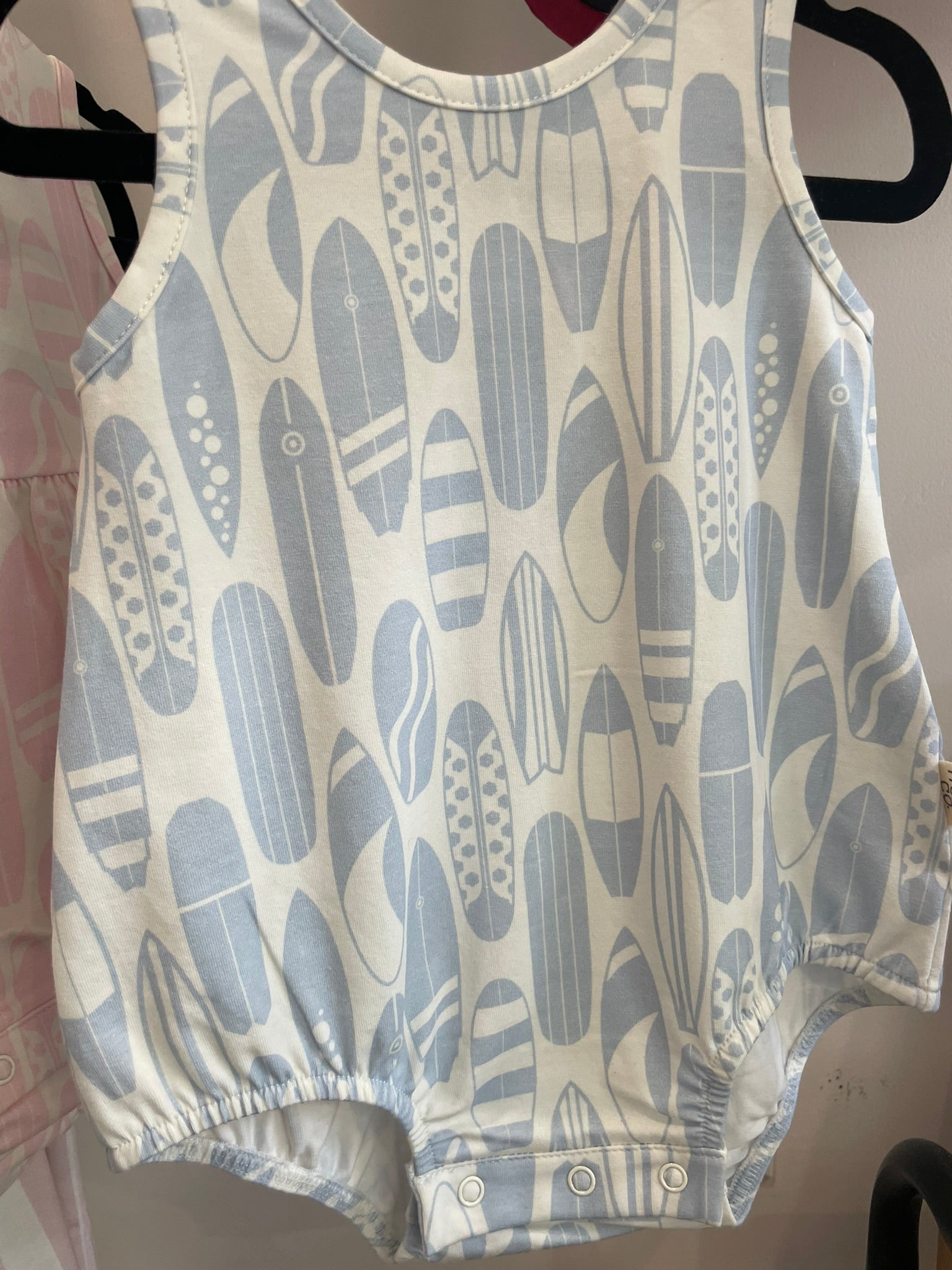 Surf's Up baby sleeveless bubble romper worn lifestyle view