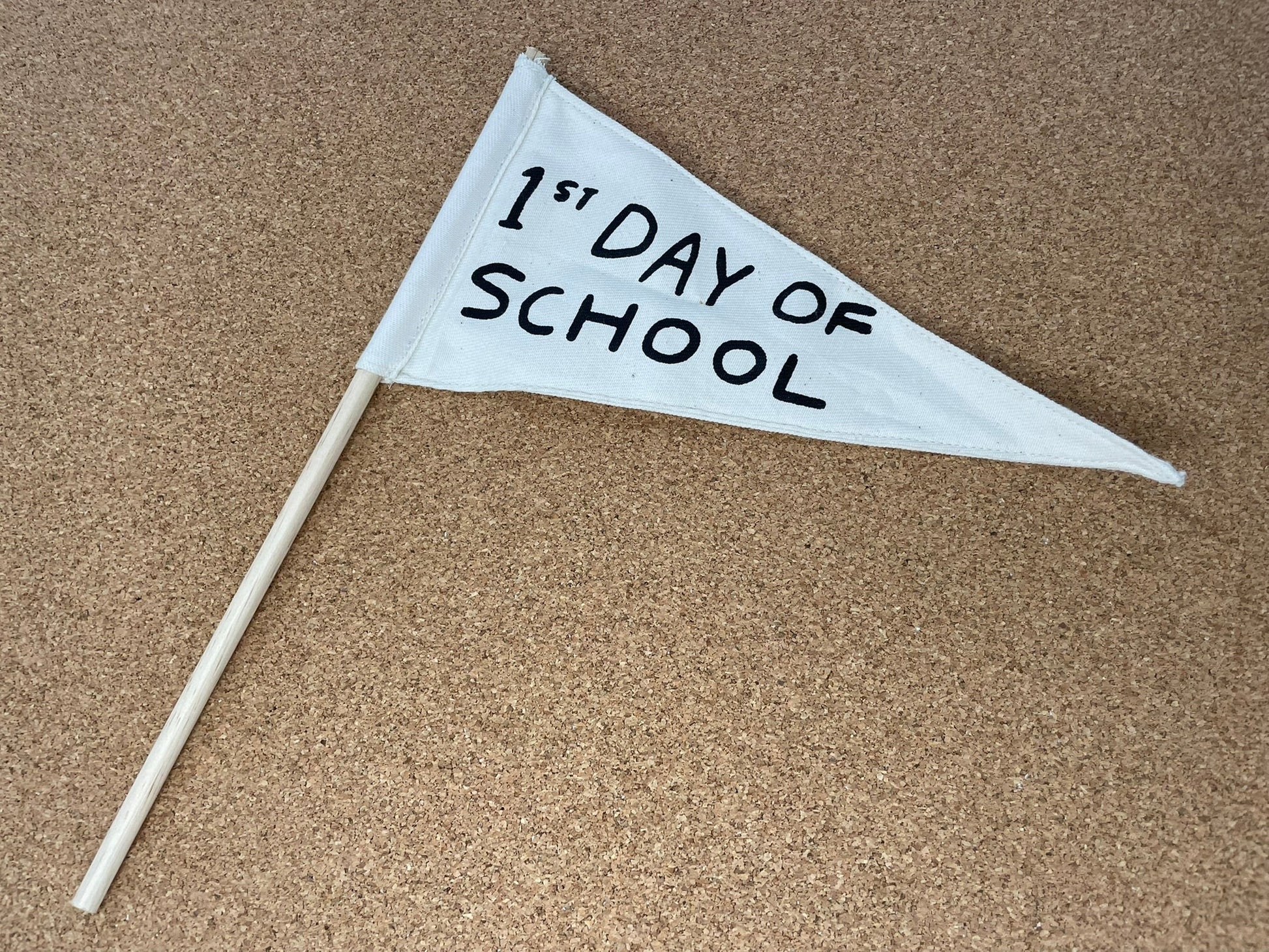 First Day canvas pennant flag styled in kids room view