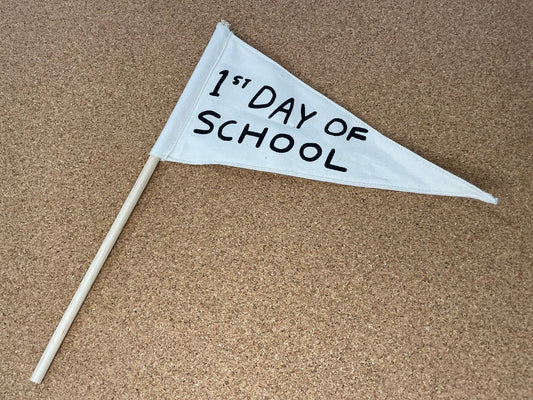 First Day canvas pennant flag styled in kids room view